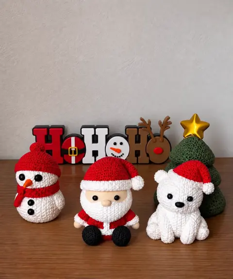 Mini Christmas decor set with snowman, Santa, polar bear, tree and Ho Ho Ho sign